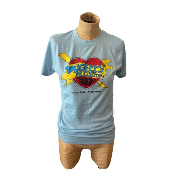 Vtg 80s Mighty Mite Guitar Accessories Heart Graphic T Size L Single Stitch - Picture 6 of 6